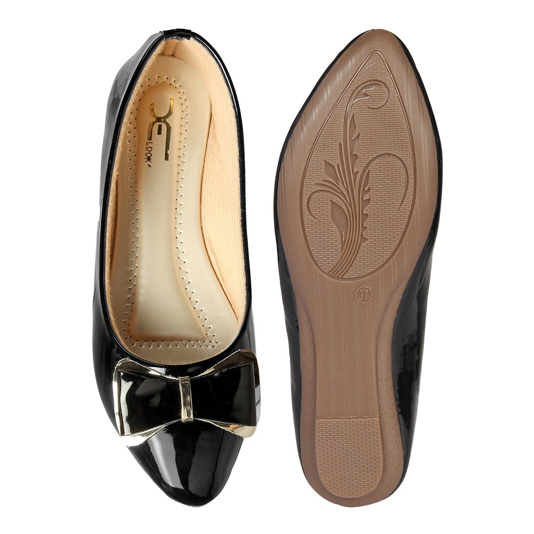 Classic & Timeless Patent Leather Flat Ballerinas With Buckle Design