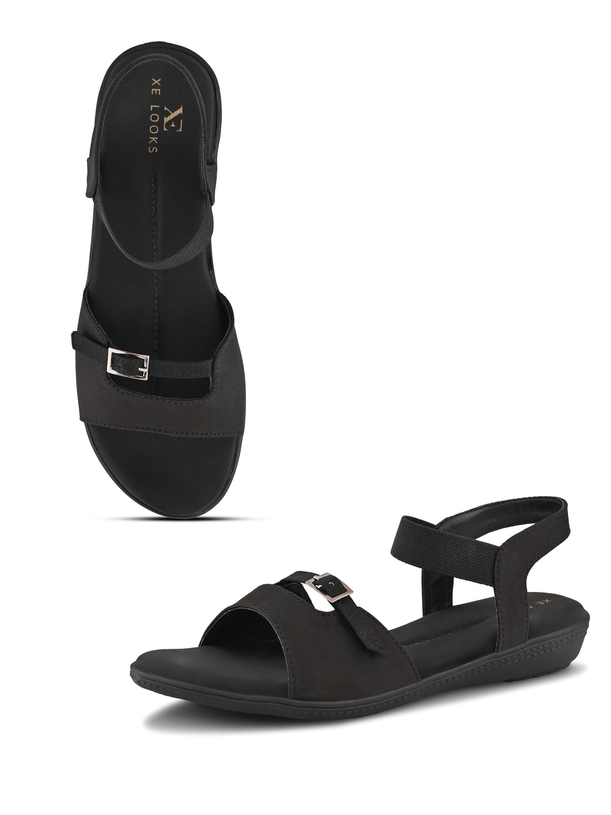 Comfort Cushion Buckle Accent Elastic Strap Open Toe Sandals
