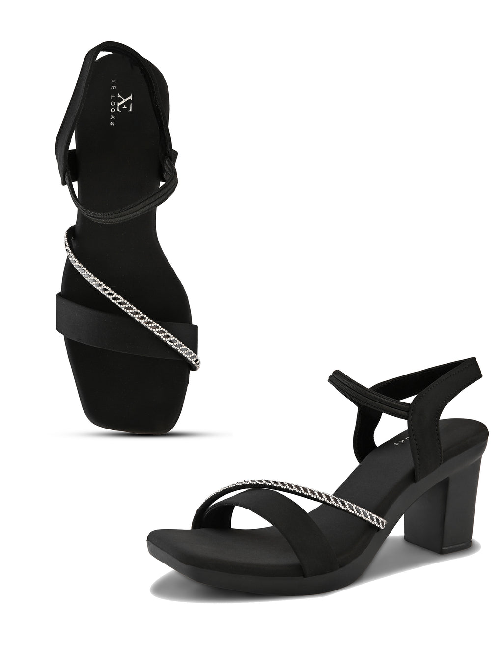 Rhinestone Strap Soft Cushioned Block Heel Sandals