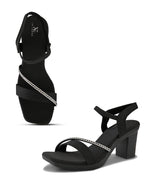 Rhinestone Strap Soft Cushioned Block Heel Sandals