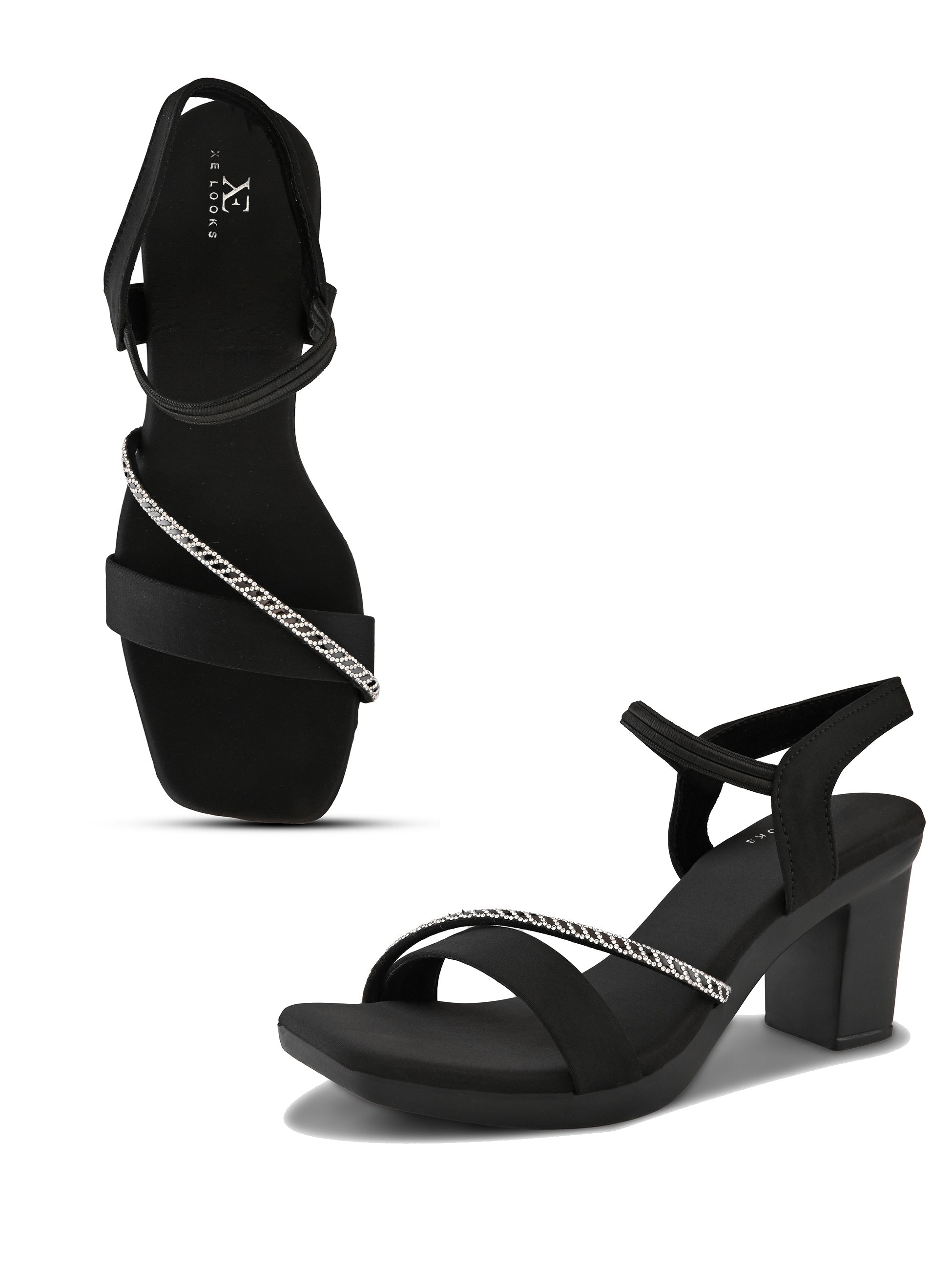 Rhinestone Strap Soft Cushioned Block Heel Sandals