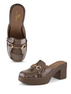 Elegant Patent Mule Loafers with Metal Chain Detail