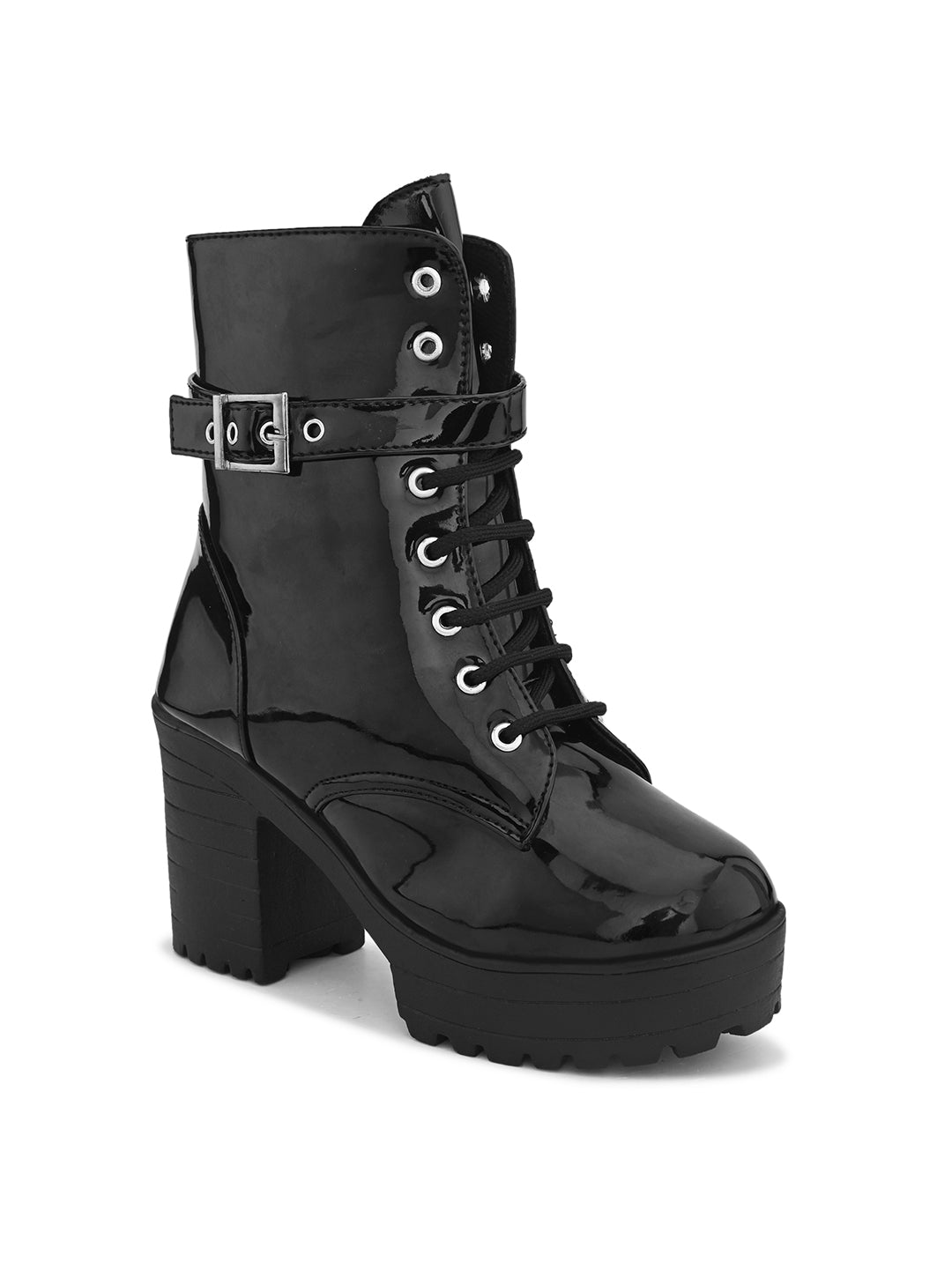 Comfortable zipper black block heel boots