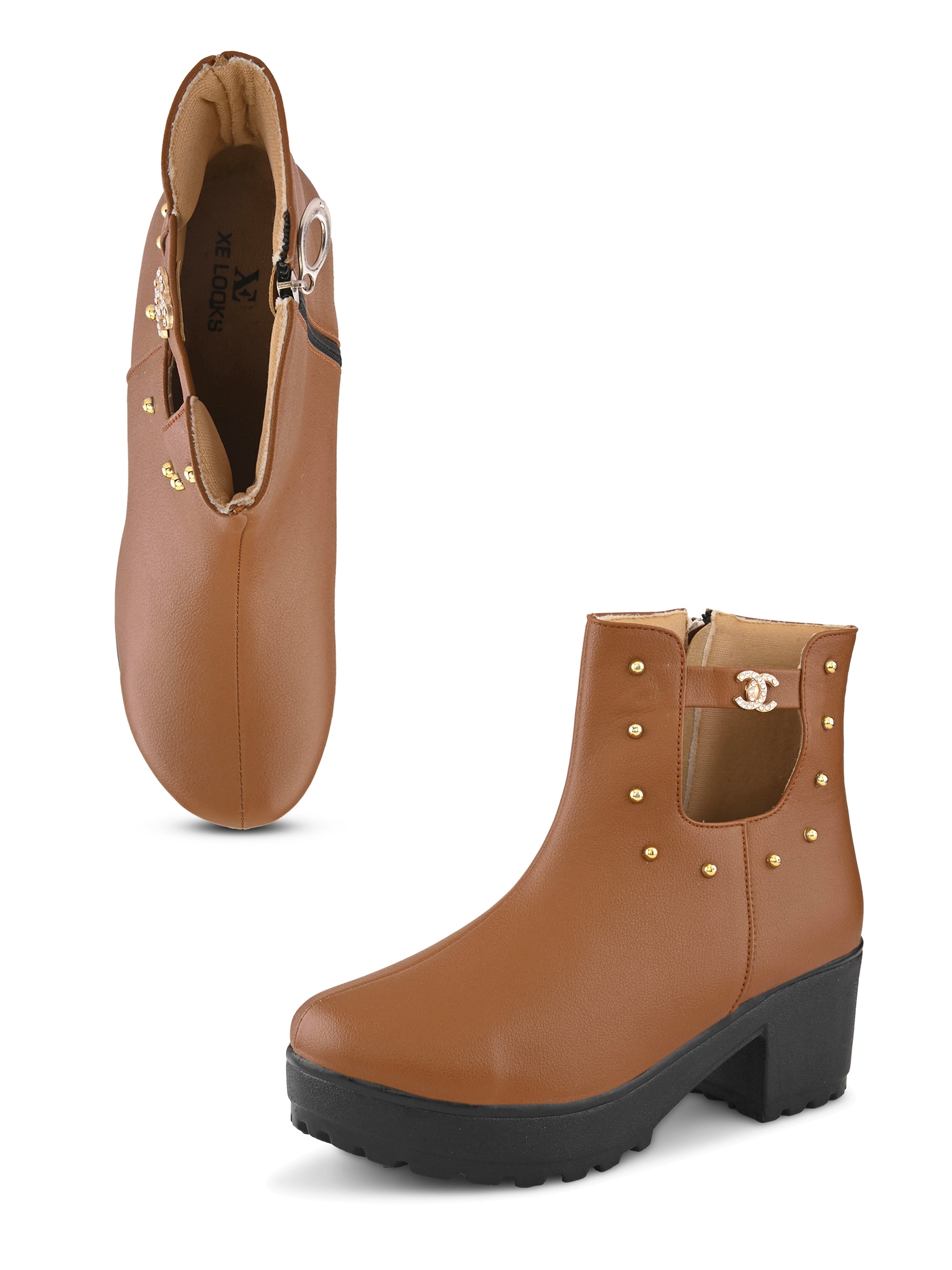 Studded Cutout Accent Platform Block Heel Ankle Boots
