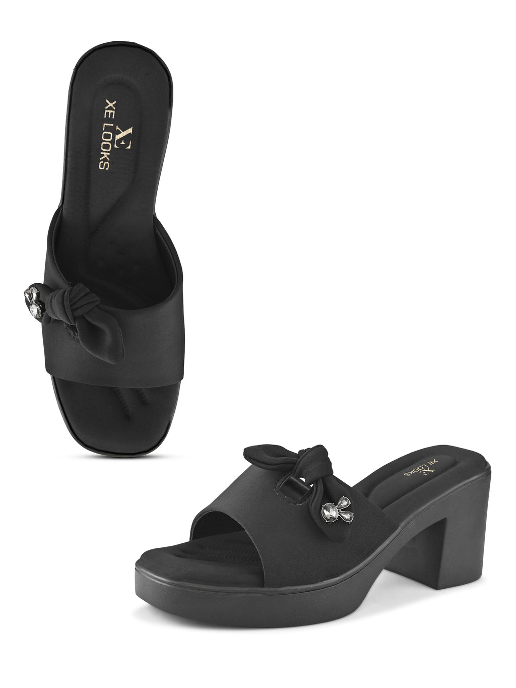 Bow Accent Cushioned Slip-On Block Heel Sandals