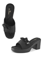 Bow Accent Cushioned Slip-On Block Heel Sandals