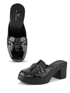 Elegant Patent Mule Loafers with Metal Chain Detail