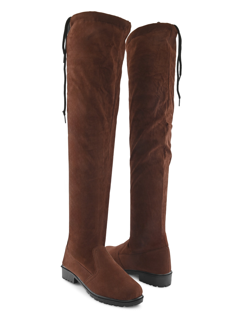 Stretch-Fit Over-the-Knee Low Block Heel Boots