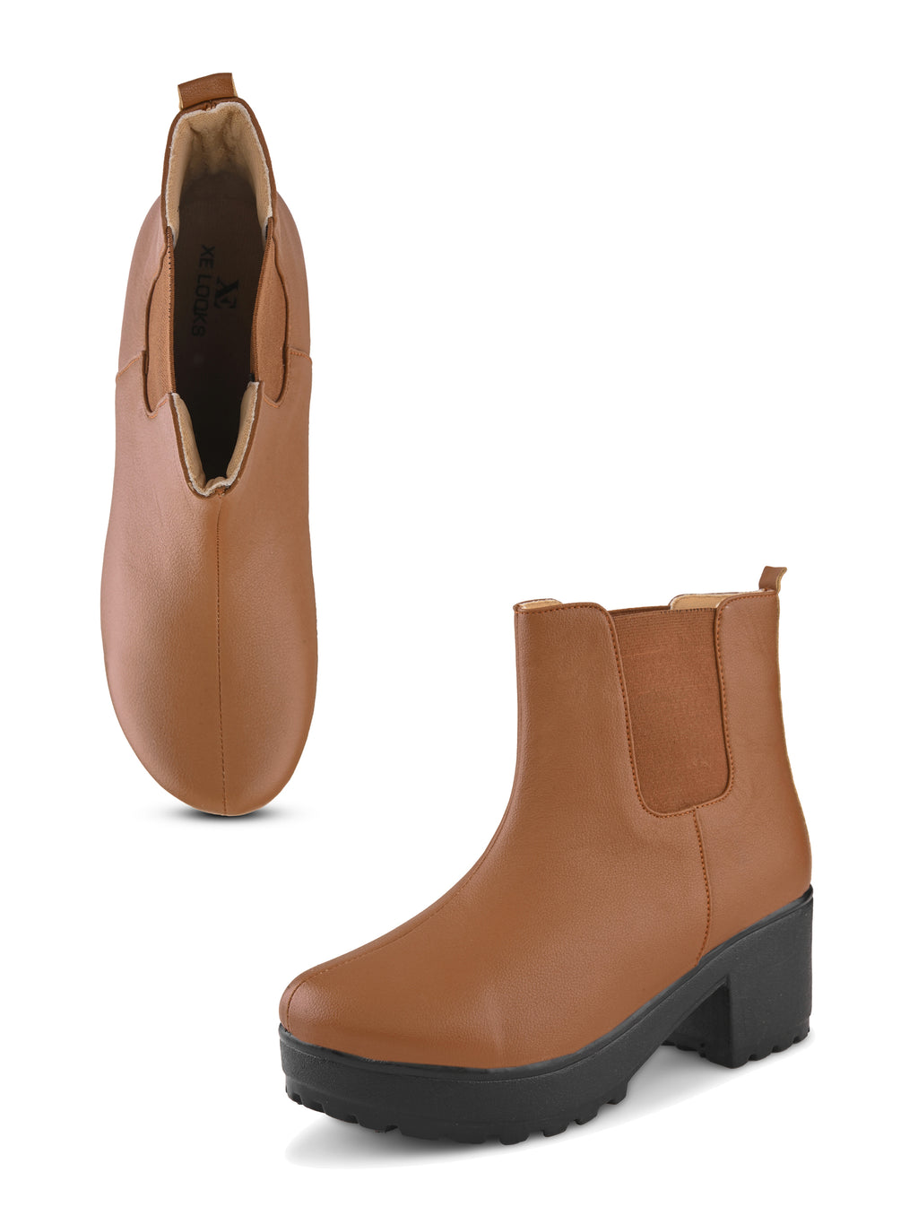 Elastic Panel Chunky Platform Block Heel Chelsea Boots