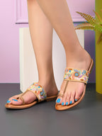 Chic Floral Embroidered Toe-Ring Flats Slippers