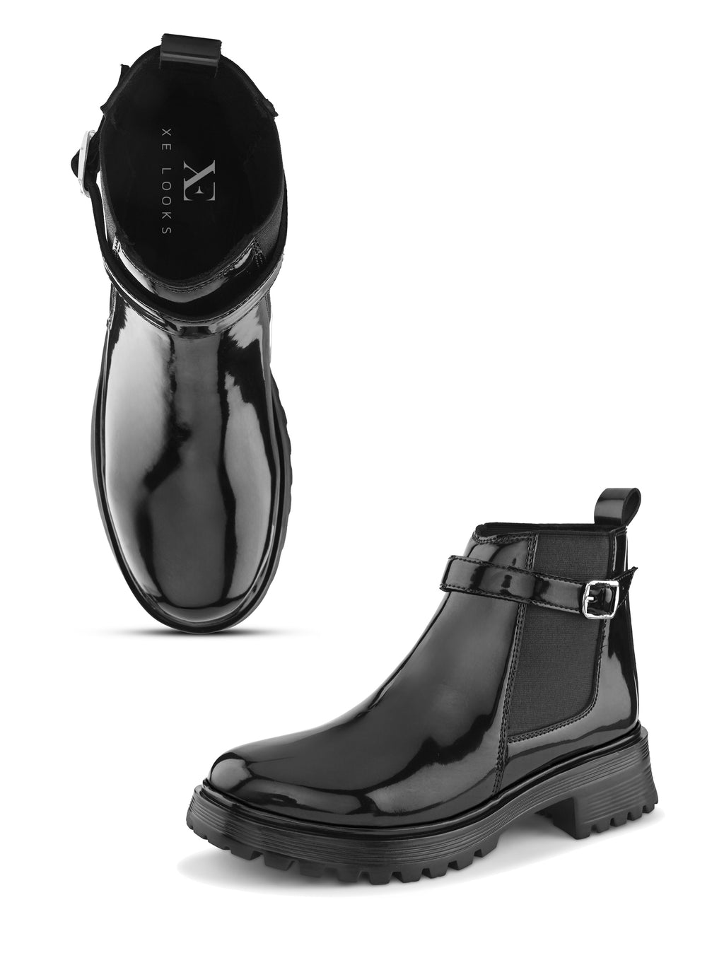 Elastic Buckle Accent Chunky Sole Chelsea Boots