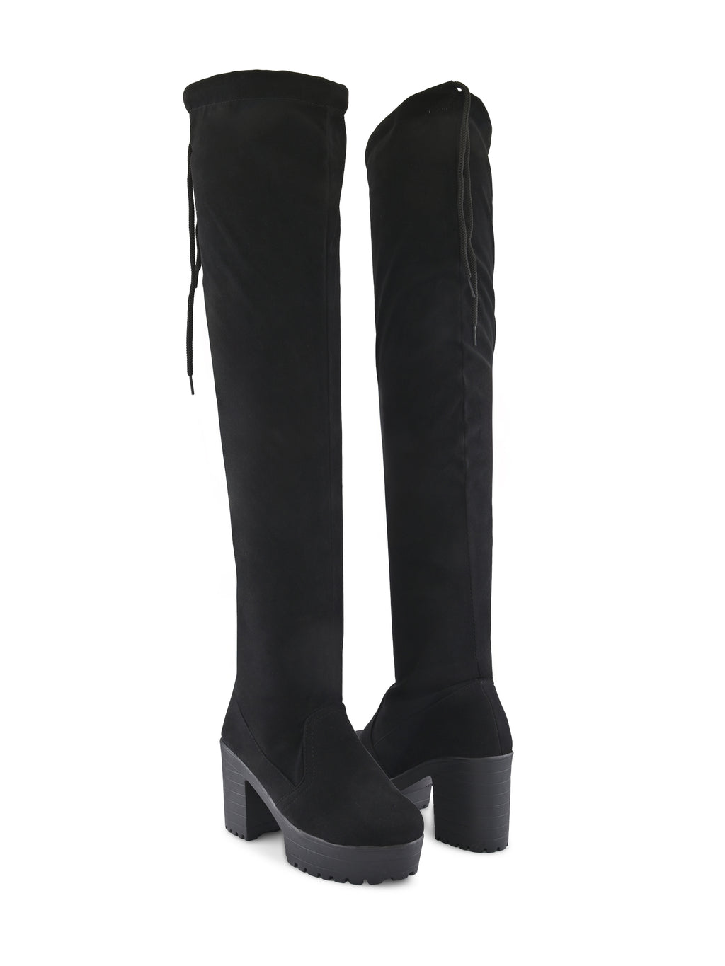 Stretch-Fit Over-the-Knee Platform Block Heel Boots