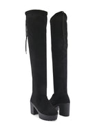 Stretch-Fit Over-the-Knee Platform Block Heel Boots