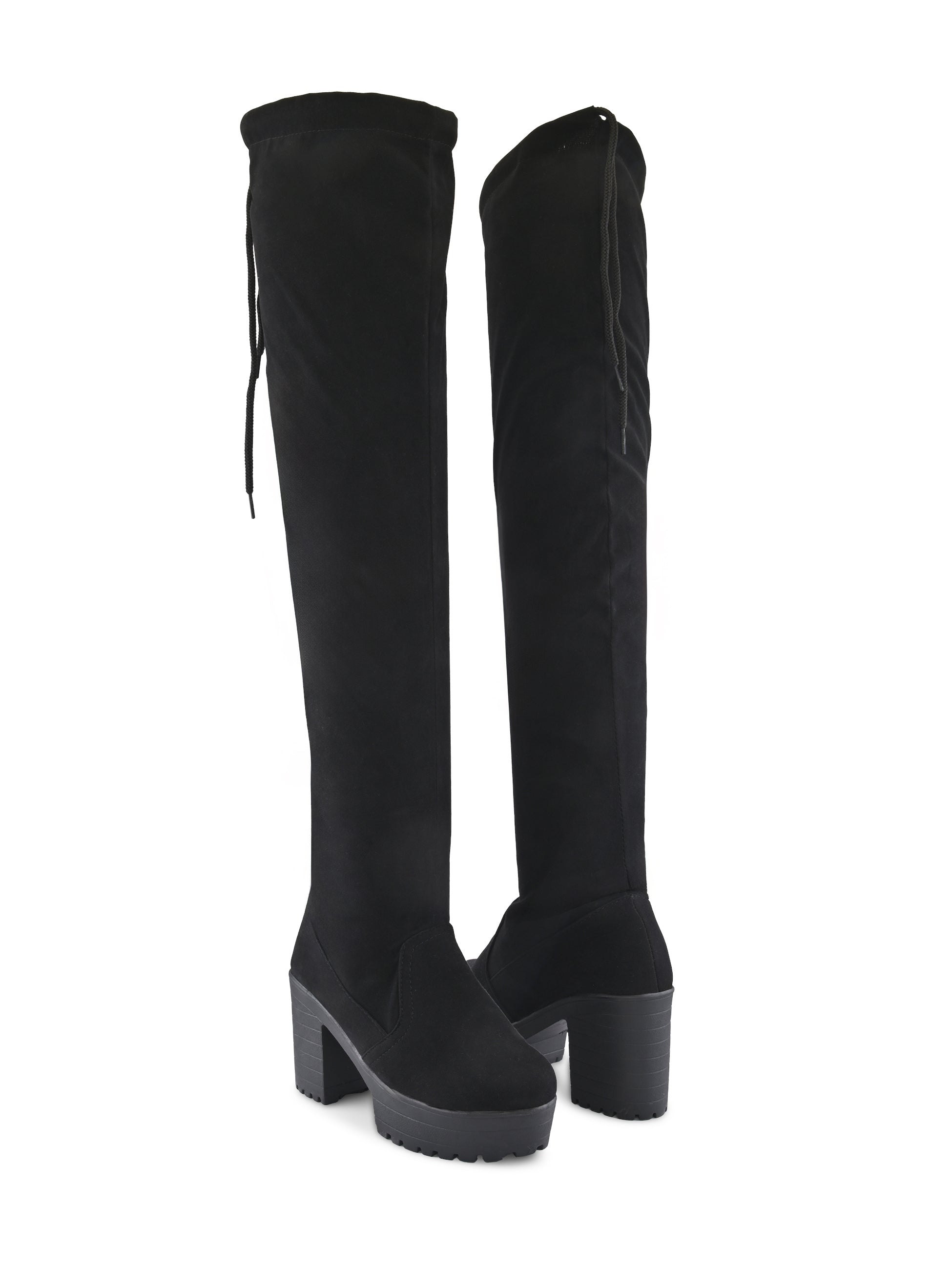Stretch-Fit Over-the-Knee Platform Block Heel Boots