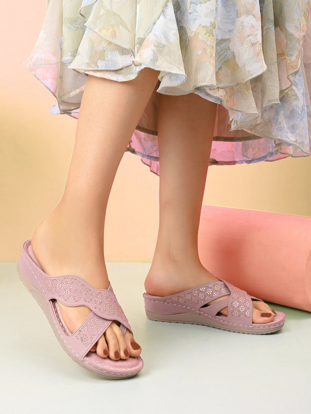 Elegant Comfortable Cross Strap Wedge Slippers