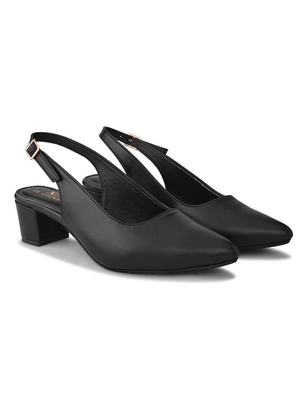 Sleek Closed-Toe Slingback Buckle Strap Block Heel Pumps
