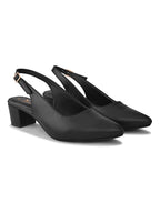 Sleek Closed-Toe Slingback Buckle Strap Block Heel Pumps