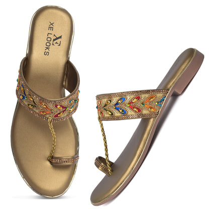 Eye-Catching Kolhapuri Embroidered Design Comfortable Slippers