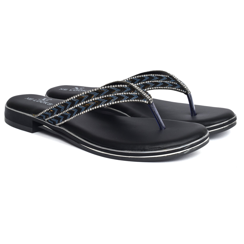 Classic & Graceful Siroski Design Comfortable Fashion Flat Slippers