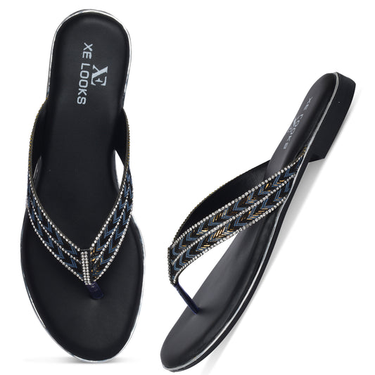 Classic & Graceful Siroski Design Comfortable Fashion Flat Slippers