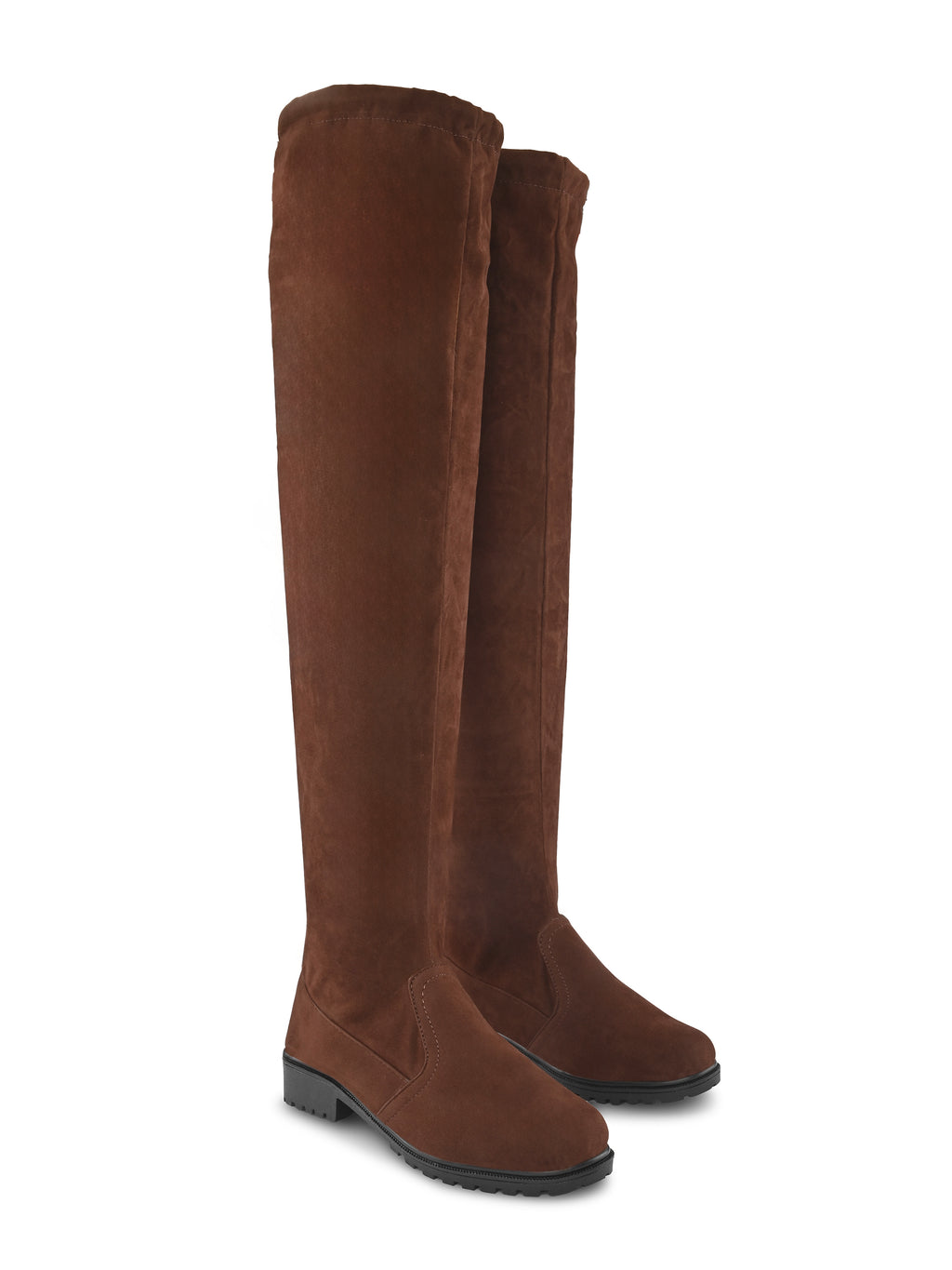 Stretch-Fit Over-the-Knee Low Block Heel Boots