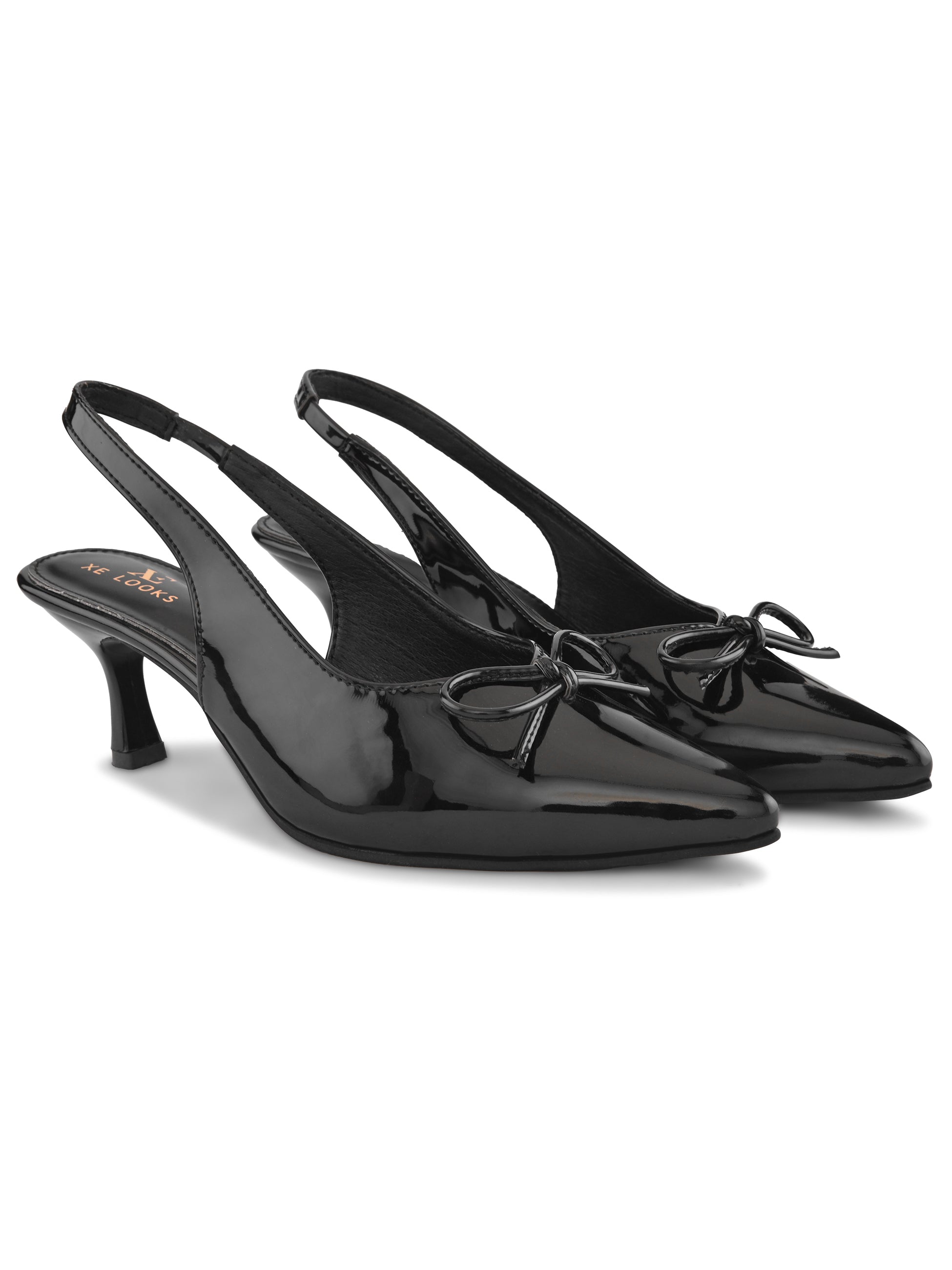 Glossy Patent-Finish Bow Detail Slingback Pointed Toe Pumps