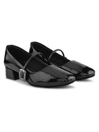 Glossy Strap Detail Cushioned Block Heel Mary Jane Pumps