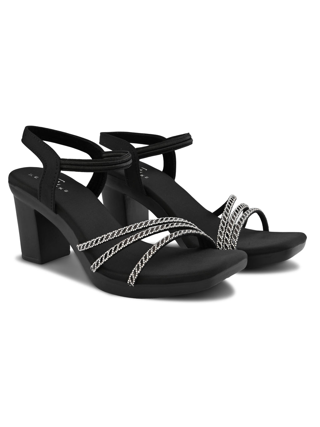 Rhinestone Strappy Soft Cushioned Block Heel Sandals