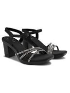 Rhinestone Strappy Soft Cushioned Block Heel Sandals