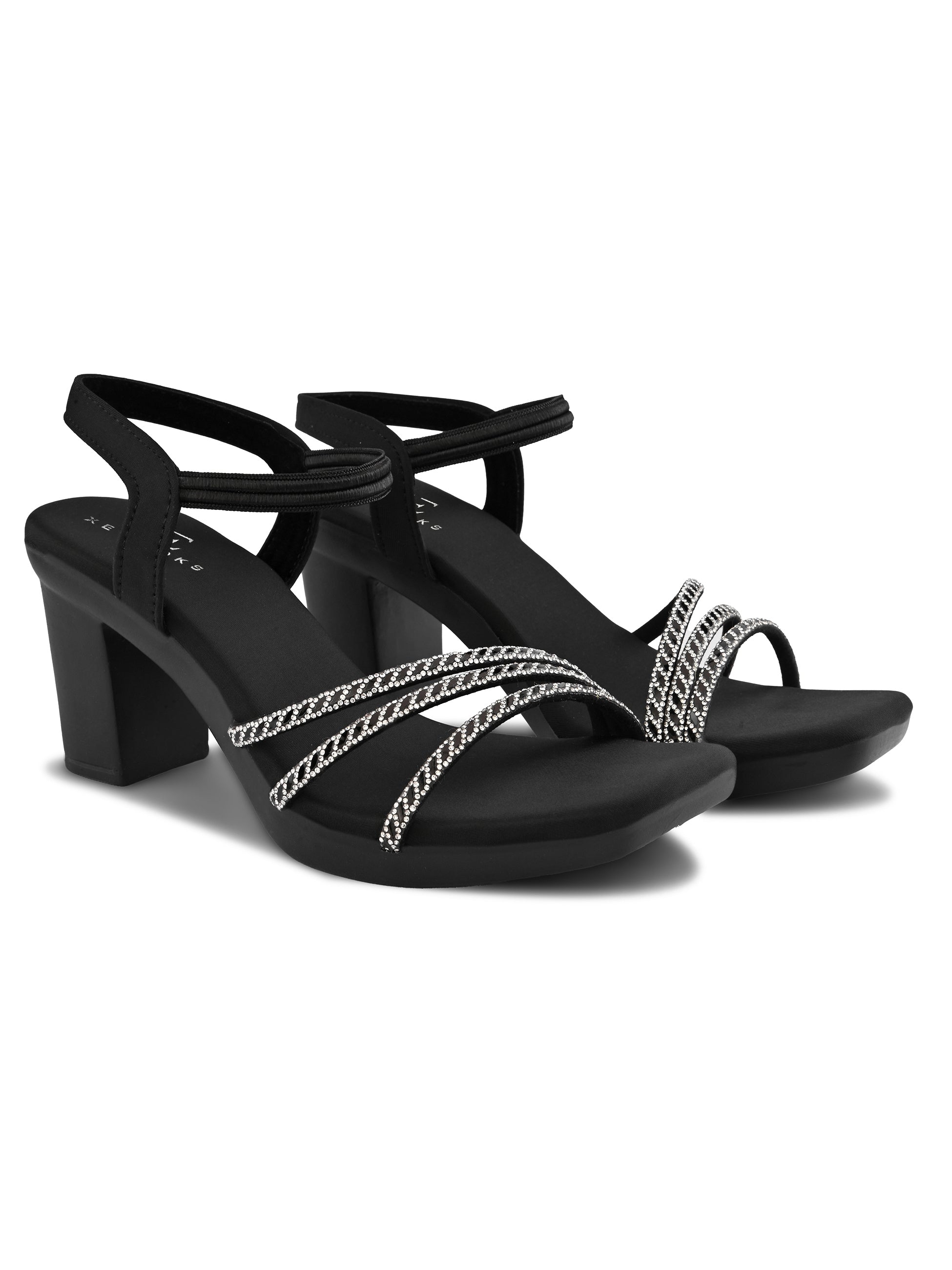Rhinestone Strappy Soft Cushioned Block Heel Sandals