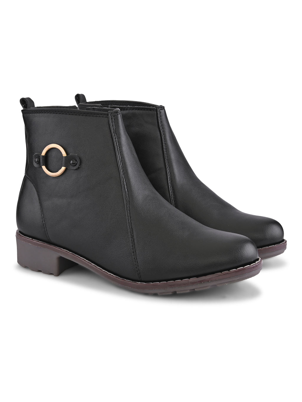 Side Zip Cushioned Low Block Heel Ankle Boots