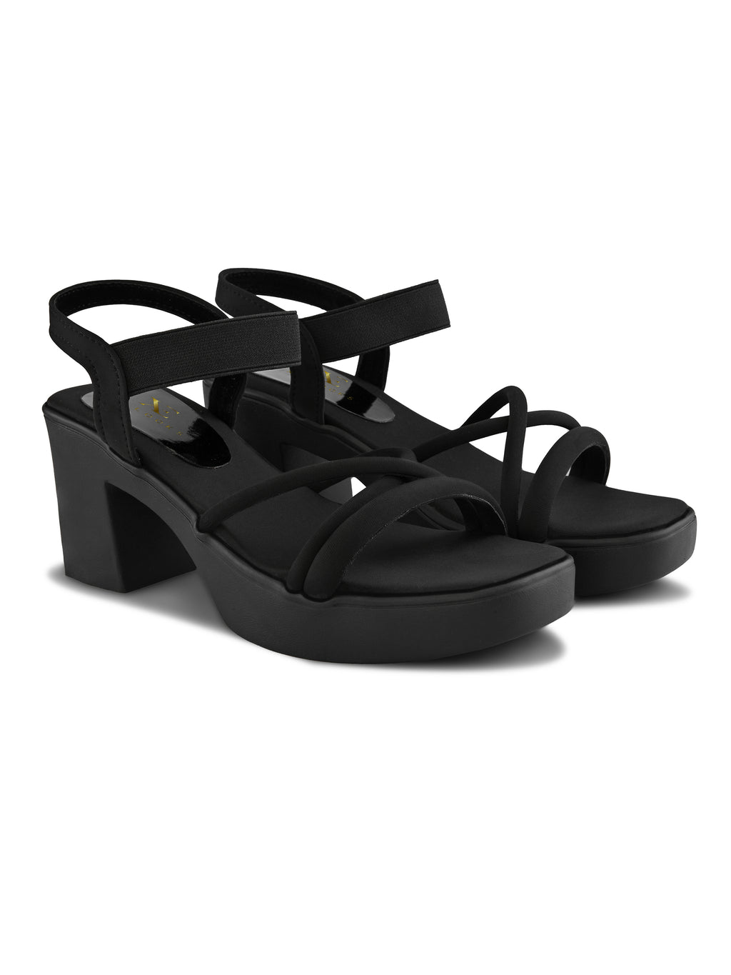 Soft Cushioned Elastic Strap Block Heel Sandals