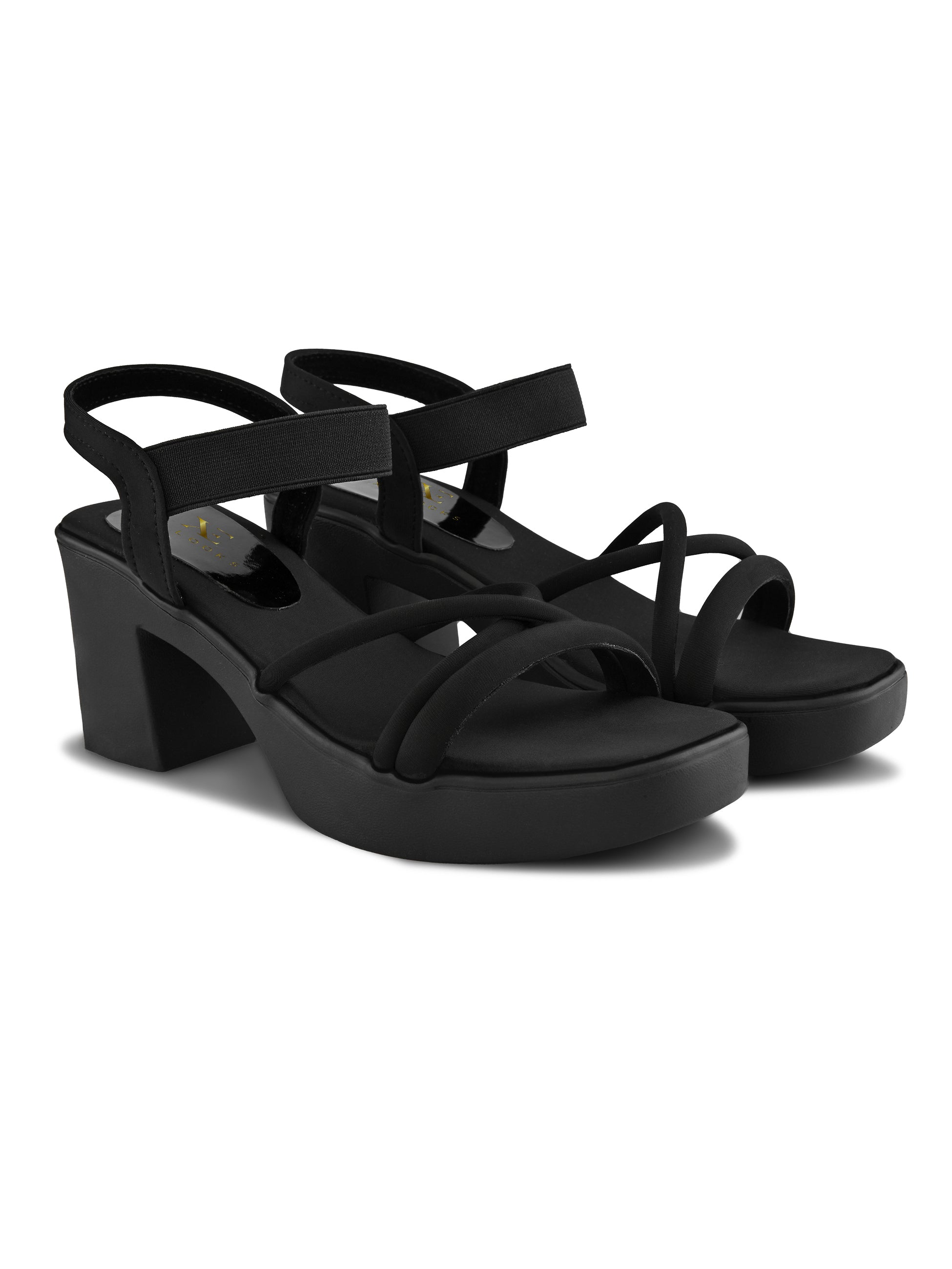 Soft Cushioned Elastic Strap Block Heel Sandals