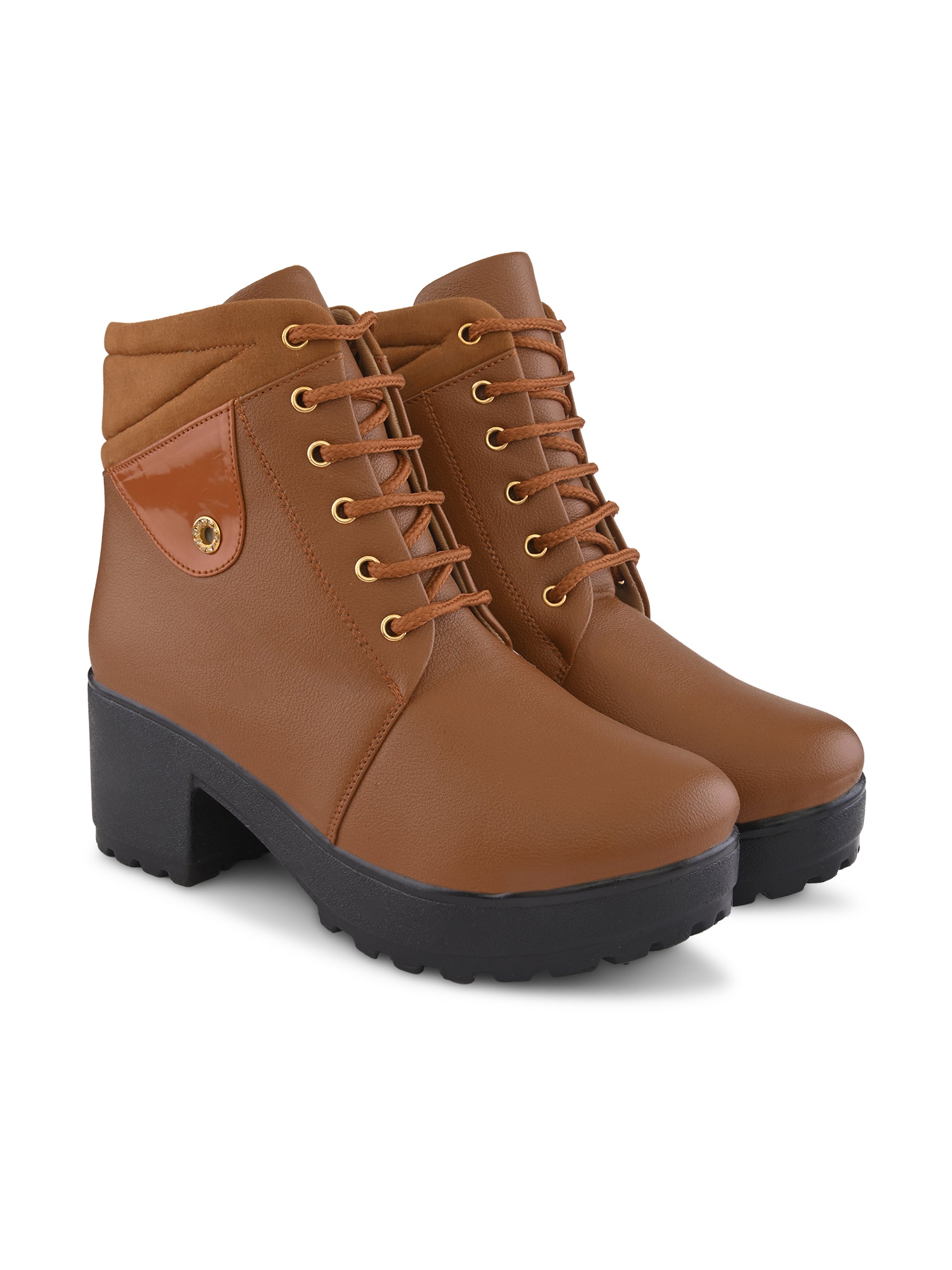 Lace-Up Pocket Detail Chunky Block Heel Ankle Boots