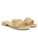 Elegant Floral Stones Embellished Flat Slippers