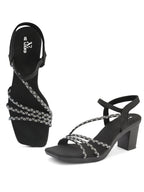 Embellished Multi-Cross Strap Block Heel Sandals