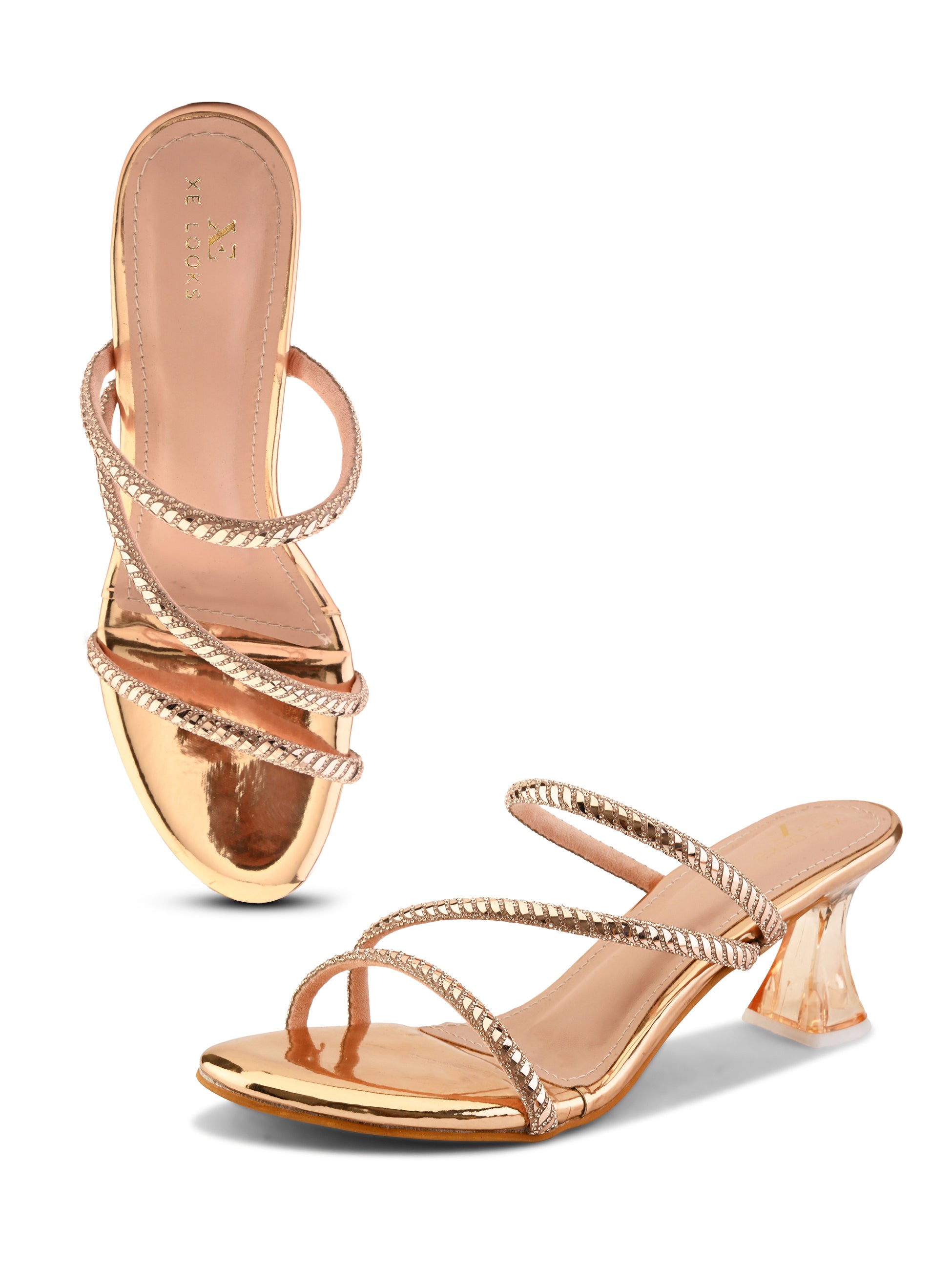 Criss-Cross Embellished Straps Block Heel Sandals