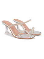 Rhinestone Double Strap Transparent Sculpted Heel Sandals