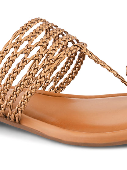 Multi-Strap Braided Toe-Ring Flats Sandal