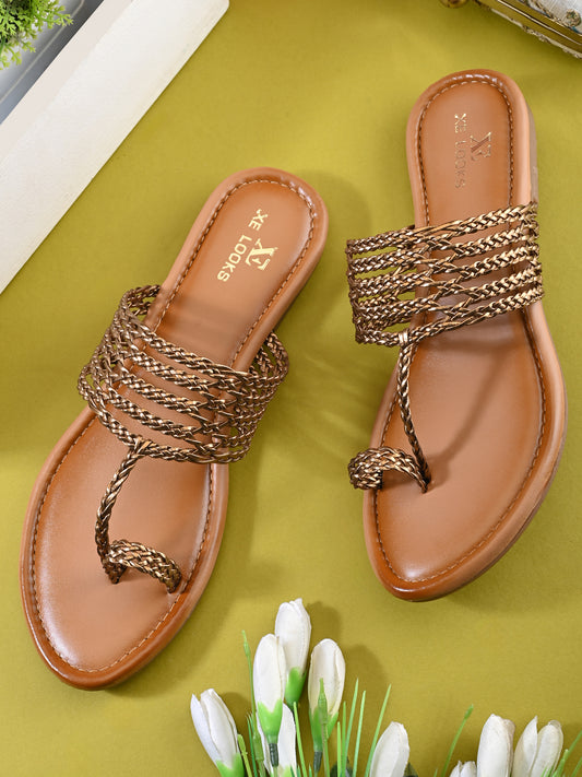 Multi-Strap Braided Toe-Ring Flats Sandal