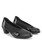 Glossy Almond Toe Stretch Panel Slip-On Pumps