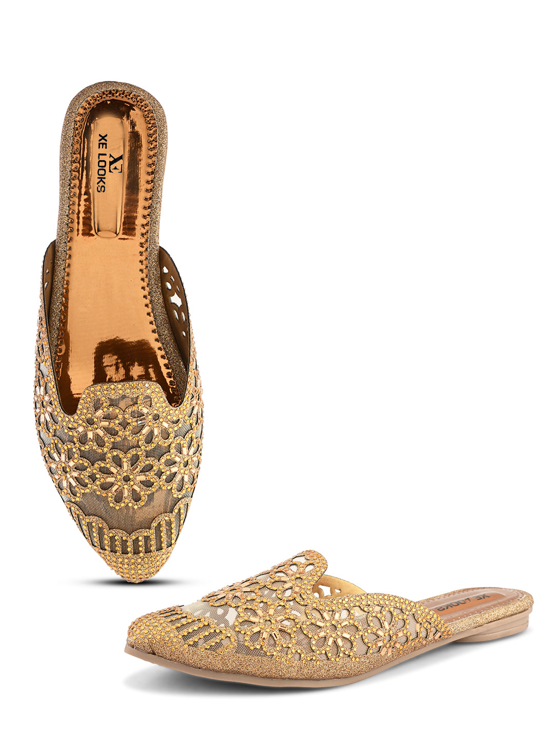 Embroidered Floral Cut-Out Design Mules