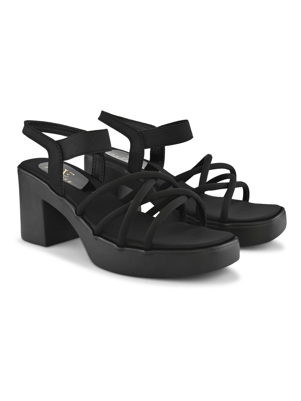 CROSS-STRAP ELASTIC BACK SUPPORT COMFORT BLOCK HEEL SANDALS