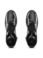 Glossy Lace-Up Side Zip Chunky Sole Ankle Boots