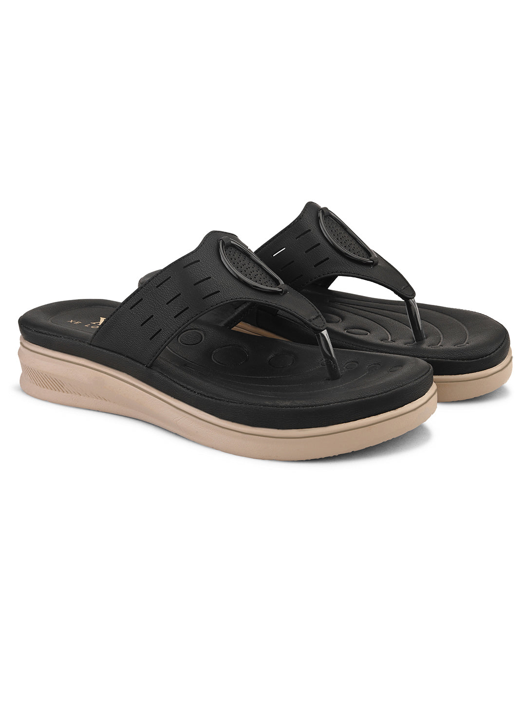Slip-On Comfort Slippers with Textured Buckle Detail