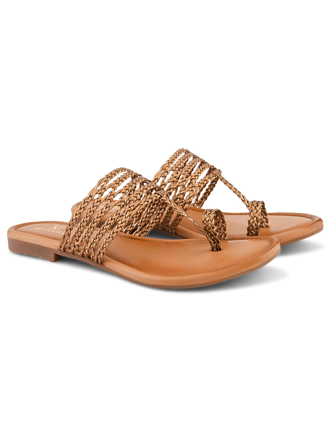Multi-Strap Braided Toe-Ring Flats Sandal