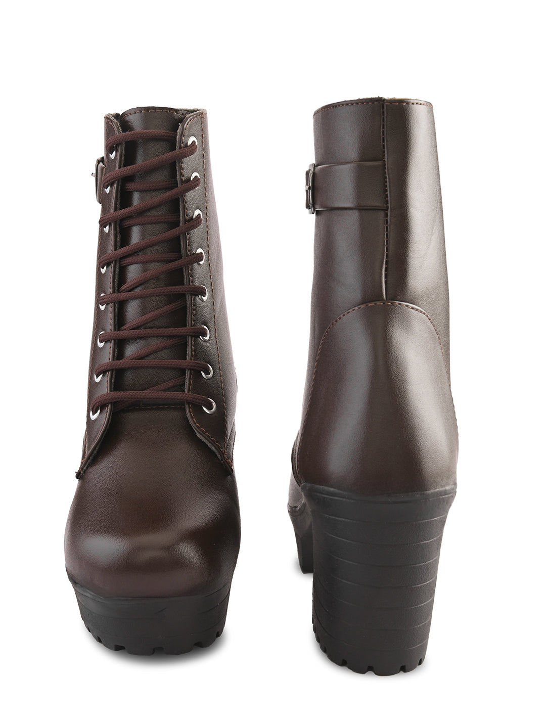 Women’s Buckle Strap Lace-Up Ankle Boots