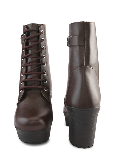 Women’s Buckle Strap Lace-Up Ankle Boots