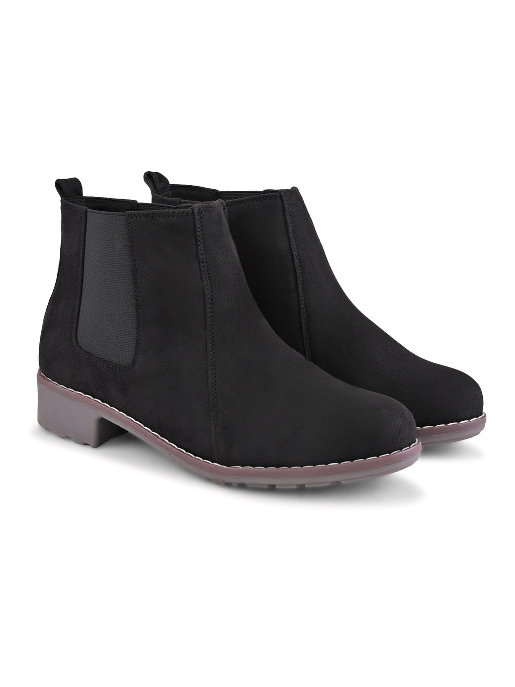 Side Elastic Cushioned Low Block Heel Ankle Boots
