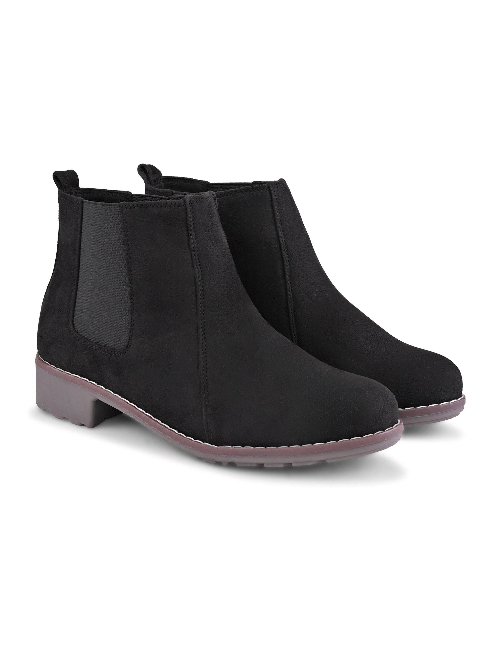 Side Elastic Cushioned Low Block Heel Ankle Boots